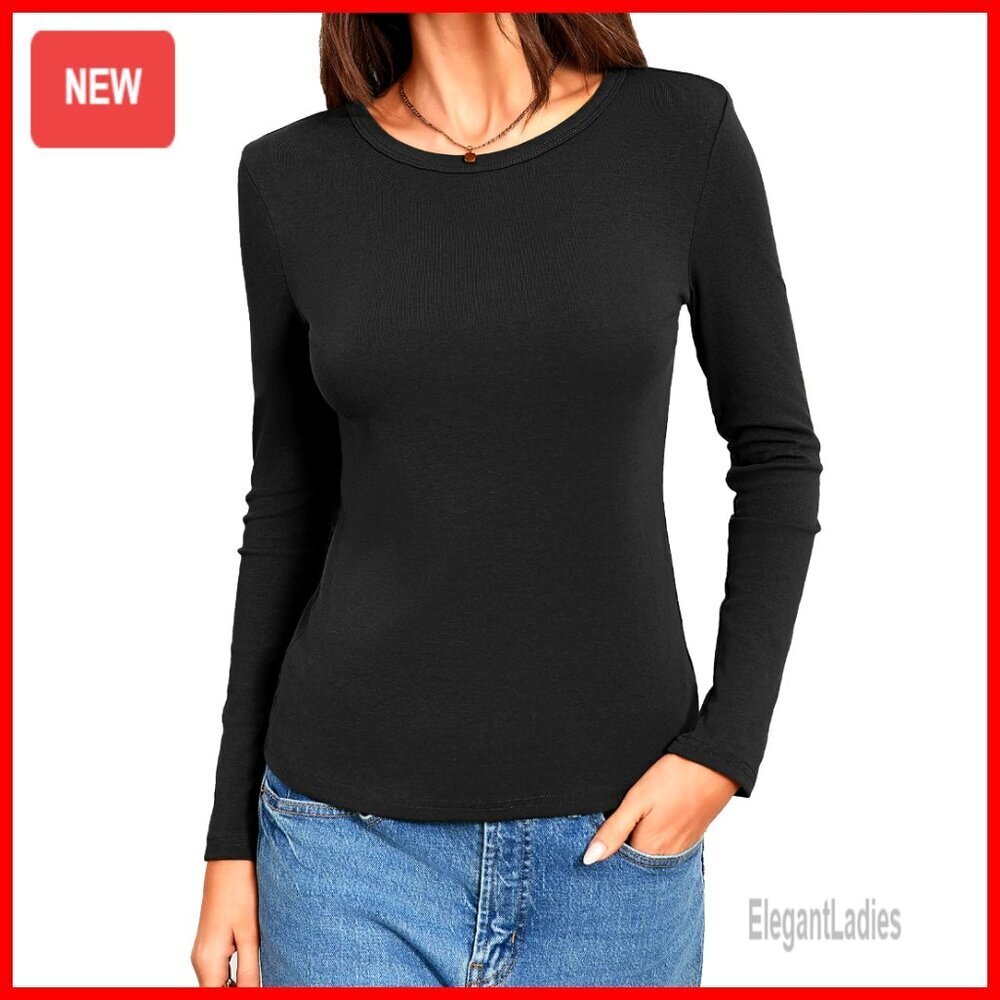Long Sleeve Cotton T-Shirt Slim Fit Crew Neck Basic Top Layer